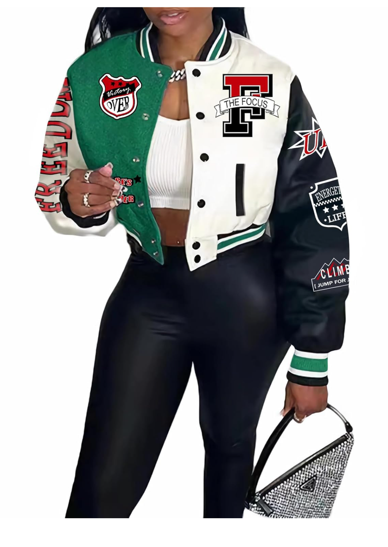 Flygo Varsity College Jacket Baseball Bomber Fr Varsity Jacket Vintage Sweatshirt Casual Unisex Streetwear(Green- M)