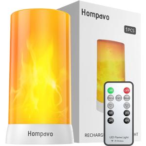 Hompavo Upgraded LED Flame Lights with Remote & Timer, 4-Mode Rechargeable Battery Operated Flameless Candles, Pillar Flickering Lantern for Living Room Bathroom Patio Wedding Christmas Home Decor (Remote Control-1 Pcs)