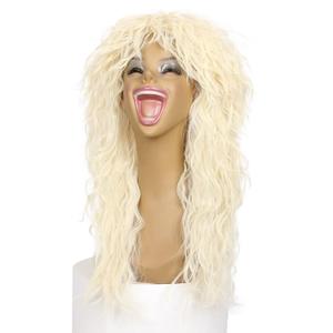 Blonde 80s Wigs for Women and Men Long Curly 80s Rocker Punk Mullet Cosplay Wig for Men and Women Halloween Costumes Party Wigs 1.0 Count