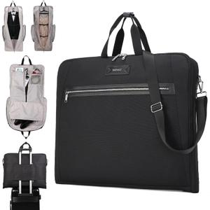 BE SMART Waterproof Foldable Garment Bags for Travel, 51" Large Travel Hanging Bags for Clothes, Carry on Suit Bag with Strap for Men Women, Wrinkle Free Luggage Suit Cover for Business Trips(Black)