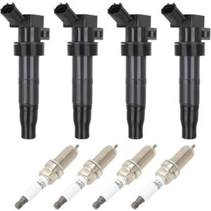 Set of 4 Ignition Coil Pack with 4*Spark Plug Fit for 2010-2015 for Hyundai Tucson 2.4L 2010-2013 for Kia Forte 2.0L 2011-2015 for Kia Sportage 2.4L, Replace UF-611 C1667 5C1724 E1111