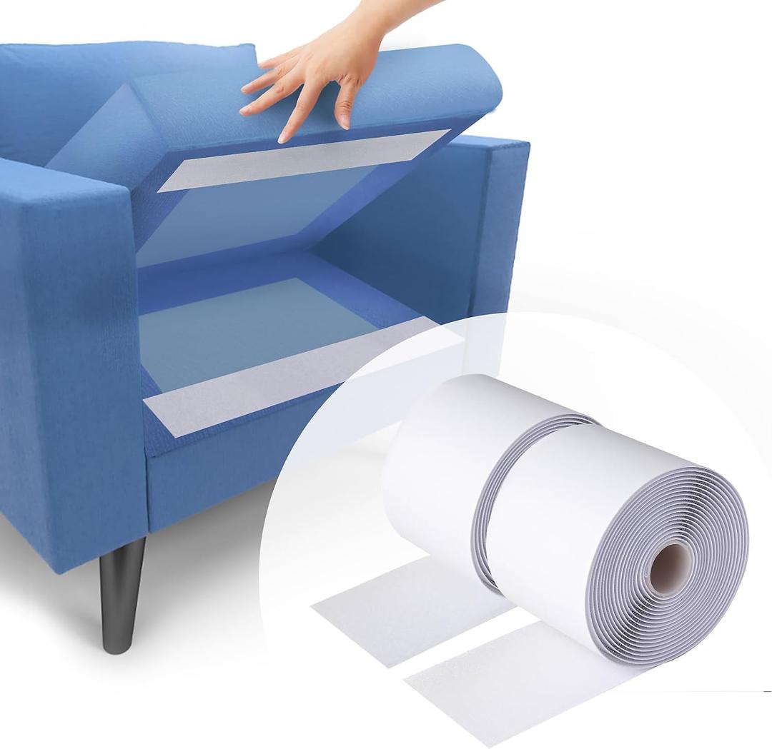 4 Inch x 18 Feet White Hook and Loop Tape with Adhesive, Nylon Heavy Duty Hook and Loop Tape Strips, Non Slip Rug Grippers, Wall Adhesive Strips, Keep Couch Cushions from Sliding - White