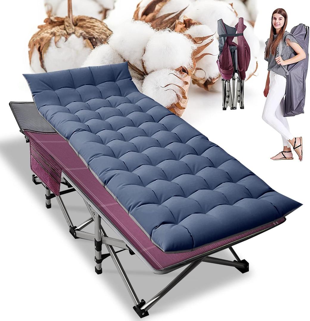 ABORON Camping Cot for Adult 28" Extra Wide, Heavy-Duty 1200D Oxford Cot for Sleeping, Portable Folding Camp Bed with Mat & Carry Bag, 75" X 28"