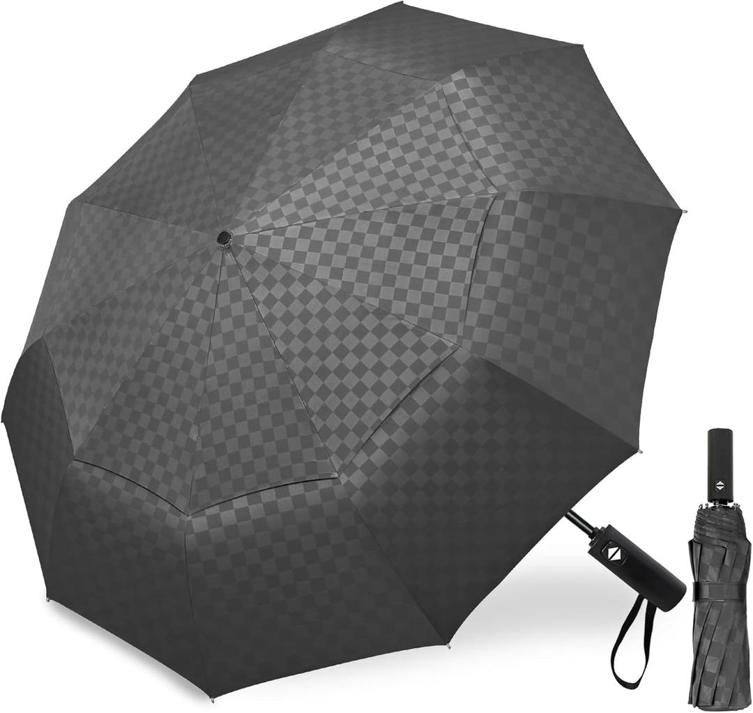 Satol 46/54/62 Inch Large Golf Umbrella, Windproof 10 Ribs Automatic Open/Close Oversize Double Canopy Vented Portable Folding Travel Umbrellas, UPF 50+ Sun & Rain Compact Umbrellas for Outdoor (Black Square Round Handle)