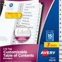 Avery Dividers for 3 Ring Binders, 15 Tabs per Set, Customizable Table of Contents, Classic White Tabs, Great for Organizing Reports, Projects, and More (3 Sets of 11079)