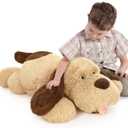 MorisMos 40 Inch Giant Dog Stuffed Animals, Fluffy Large Stuffed Dog Plush, Big Puppy Throw Pillow Gifts for Kids, Boys, Girls, Brown (Light & Dark Brown)