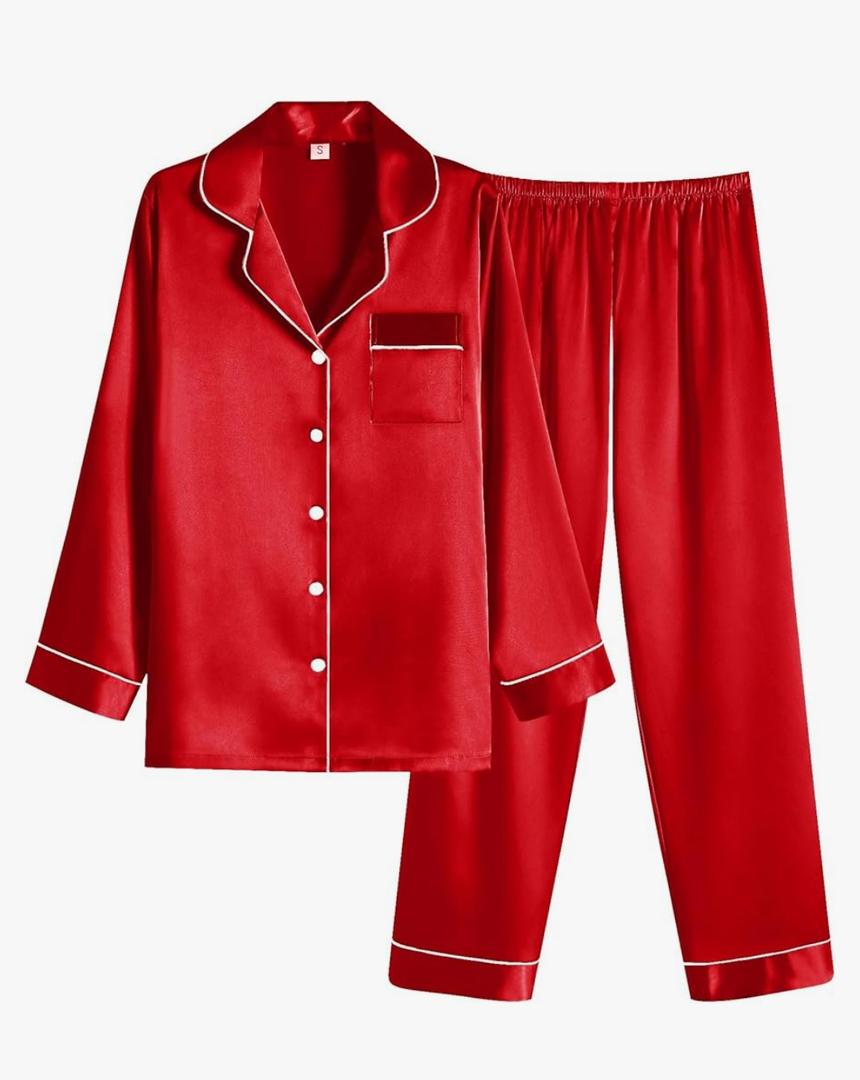 Ekouaer Women Pajamas Set Classic Button Down Long Pjs Set M