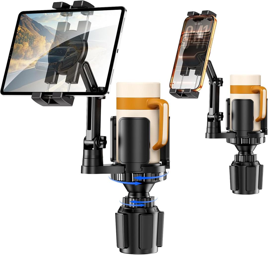 Tablet Holder for Car, 3 in 1 Cup Holder ipad Car Mount with Expander, Adjustable Base and Long Arm with 360Rotation Phone ipad Holder Compatible for 4-12.9 Tablet, All Smartphones and Most Bottles