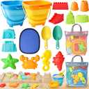 LovesTown Collapsible Beach Toys for Kids, Collapsible Sand Bucket and Shovels Set with Mesh Bag & Sand Molds, Beach Vacation Essentials, 19PCS