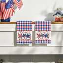 Artoid Mode Blue Red Buffalo Plaid Stars Patriotic 4th of July Kitchen Towels Dish Towels, 18x26 Inch Memorial Day Decoration Hand Towels Set of 2