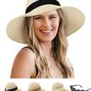 Senker Fashion Sun Hats for Women - Oversize Large Straw Beach Hat for Summer Floppy Wide Brim Packable Roll Up UPF 50+ (Beige)