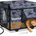 Heated Cat House for Outside, Waterproof Awning & Escape Door Heated Cat Houses for Indoor/ Outdoor Cats in Winter, Elevated & Insulated Outdoor Cat Shelter for Feral Cat(Black Camo, 16.5"x12.6"x12.6")