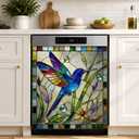 Dishwasher Magnet Cover 23 x 25.5 Inch, Stained Glass Hummingbird Dishwasher Magnetic Cover, PVC Dishwasher Decorative Magnet for Kitchen Decor