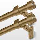2 Pack Brass Gold Curtain Rod 34 to 124 Inch, Brushed Warm Gold 1 Adjustable Long Heavy Duty Curtain Rods for Windows, Decorative Antique Drapery Rods with Modern Solid Aluminum Finials