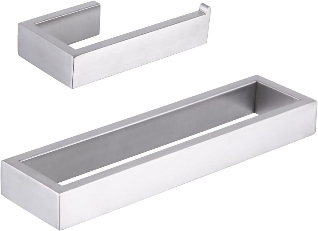 GERZWY Contemporary Stainless Steel Wall Mounted 2-Piece Bathroom Hardware Set - Towel Rings Toilet Paper Holder, Brushed Finish HG1708-2LS