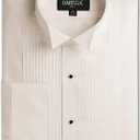 OmegaTux Men's Formal Wing Collar Tuxedo Shirt, 1/4" Pleat Ivory (Size XL, OMTX500-17.5-33)