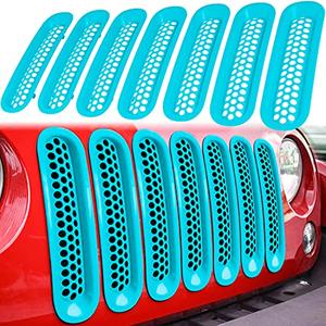 7PCS Front Grill Mesh Inserts for Jeep Wrangler JK JKU Unlimited 2007 2008 2009 2010 2011 2012 2013 2014 2015 2016 2017 2018 Grille Guard Cover Trim Clip-in Exterior Accessories (Matte Light Blue)