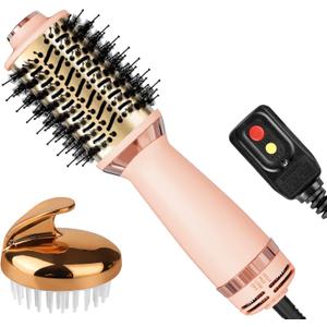 Hair Dryer Brush Blow Dryer Brush in One, 4-in-1 Hair Dryer Brush Blow Dryer with Oval Barrel, Mini Hot Air Brush for All Hair Types(Pink)