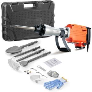 VEVOR Demolition Jack Hammer, MAX 2200W Electric Jackhammer Heavy Duty, 1350 BPM Concrete Breaker 4pcs Chisels Bit Chipping W/Case, Gloves (Orange)