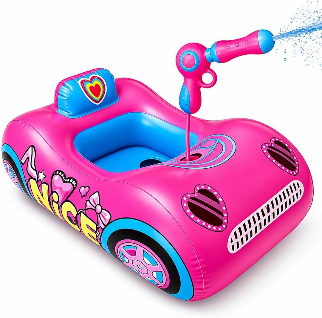 Kids Pool Float with Water Gun, 3-Layer Safety Seat Inflatable Toddler Float for Girls Ages 3-8, Pink Summer Swimming Pool Toys for Kids, Pool Party Beach Vacation Water Toy. Repair Patches Included