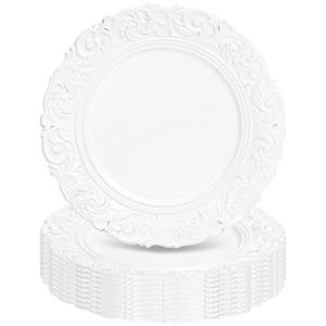 Tomeurperf White Charger Plates Bulk 100Pcs - 13" White Chargers for Dinner Plates, Floral Embossed Decorative Charger Plate for Wedding & Event Kitchen Party Decoration