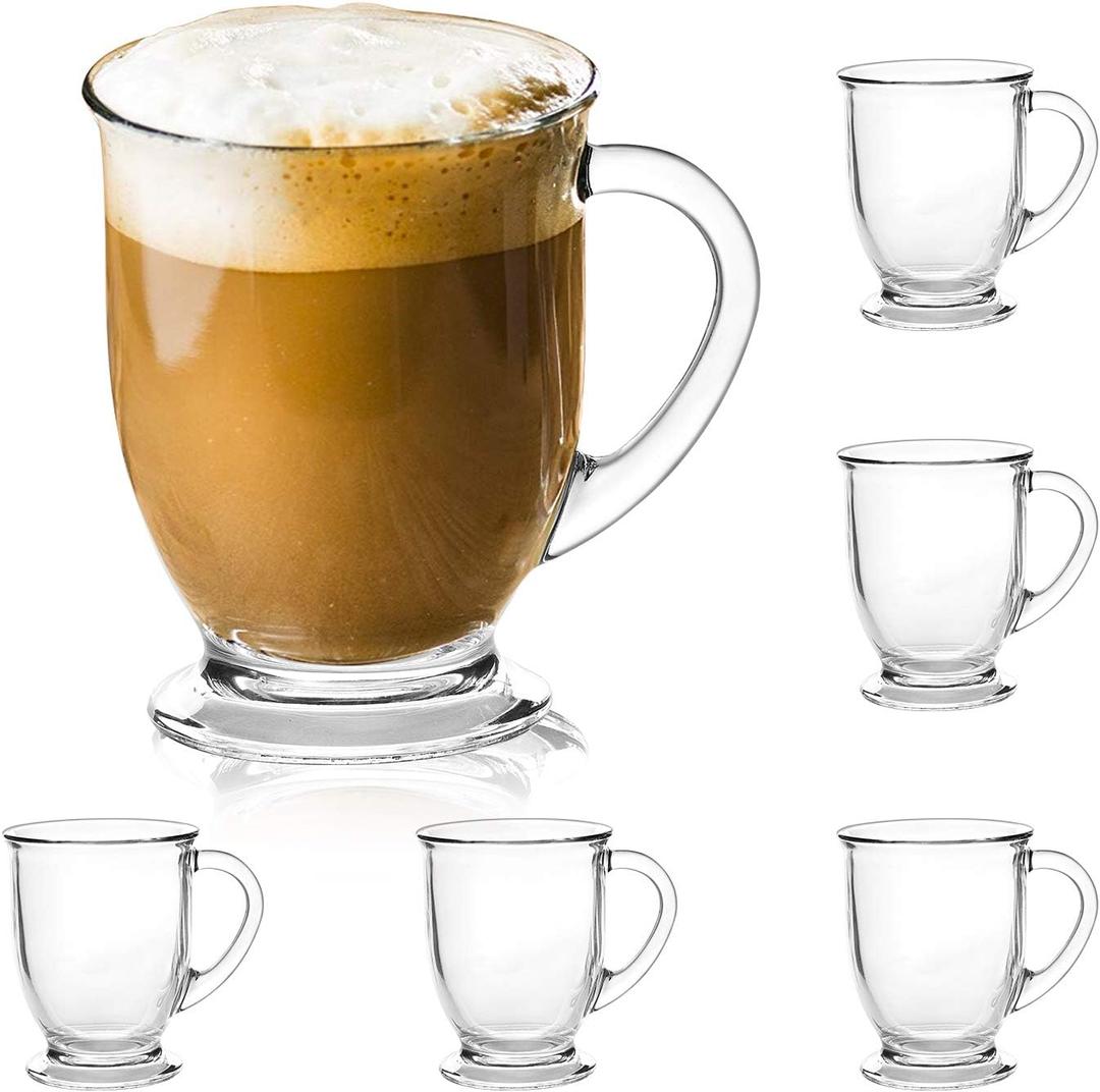 15oz/ 450ml Glass Coffee Mugs Clear Coffee Cups with Handles perfect for Latte, Cappuccino, Espresso Coffee, Tea and Hot Beverages, Set of 6