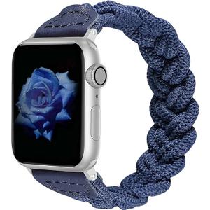 Wearlizer Stretchy Braided Band Compatible with Apple Watch Bands Women, Slim Elastic Solo Loop Strap Woven for iWatch, Size: 38/40/41/42mm(Series 11 10) S, Blue