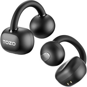 TOZO OpenEarRing True Open Ear Headphones, Lightweight Comfort Open Ear Clip Wireless Earbuds, 40H Play Bluetooth 5.4 Headphones with Smart Digital Display Design Fit Sports Running, Workout Black