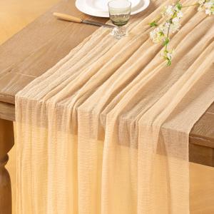 Champagne Gold Cheesecloth Table Runner 2 Pack Fall Thanksgiving Table Runners 120 inches Boho Gauze Champagne Cheese Cloths for Wedding Bridal Baby Shower Decor Party Fall Table Centerpiece