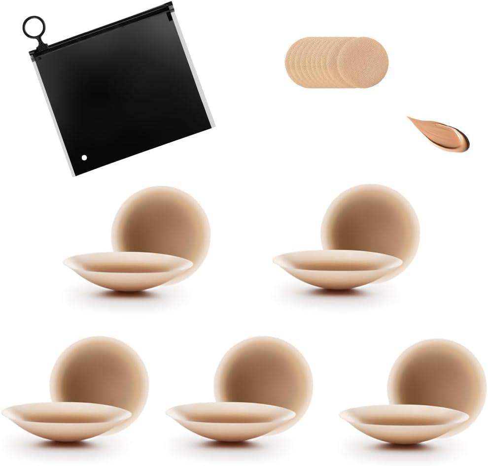 Nipple Cover Silicone Self Adhesive Bra Breathable Sticky Bras Water-Proof Reusable Backless Invisible Bra (Beige)