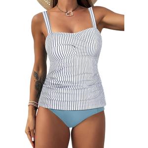ZAFUL Tankini Swimsuits for Women Tummy Control High Waisted Twist Front Ruched Two Piece Bathing Suit (XXL)