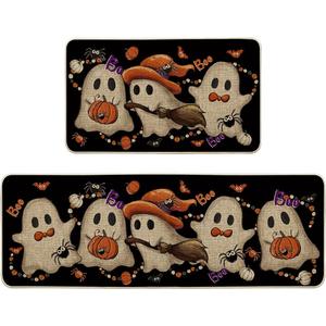 Artoid Mode Cute Ghost Boo Halloween Kitchen Mats Set of 2, Low-Profile Home Decor Kitchen Rugs for Floor - 17x29 and 17x47 Inch