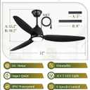 52" Outdoor Ceiling Fan with Lights,Plug in Hanging,IP65 (Black) | APP & Remote Control,6 Speeds,Reversible DC Motor,3000-6000K Dimmable LED,Perfect for Covered Patios,Gazebos,Pergola,Porches