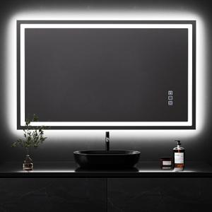 QAOYEDE 36x22 Inch LED Bathroom Mirror with Lights, Wall Mounted Bathroom Vanity Mirror, Front and Backlit, Anti-Fog Dimmable, Memory, 3 Colors, Shatter-Proof, IP54 Waterproof, Horizontal/Vertical