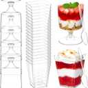 100 Pack Square and Goblet Plastic Dessert Cups with Spoons, Mini Parfait Cups Dessert Shooter Cups for Party Serving Banana Pudding, Yogurt, Fruit, Jello, Appetizer (5 oz)