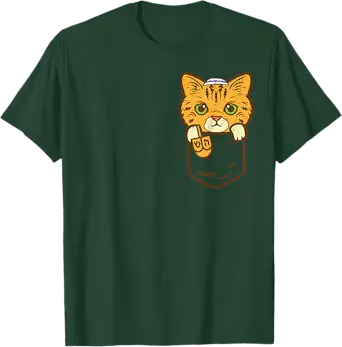 Jewish Kitten Pocket Cat Menorah Hanukkah Pajamas Chanukah T-Shirt, Size: L