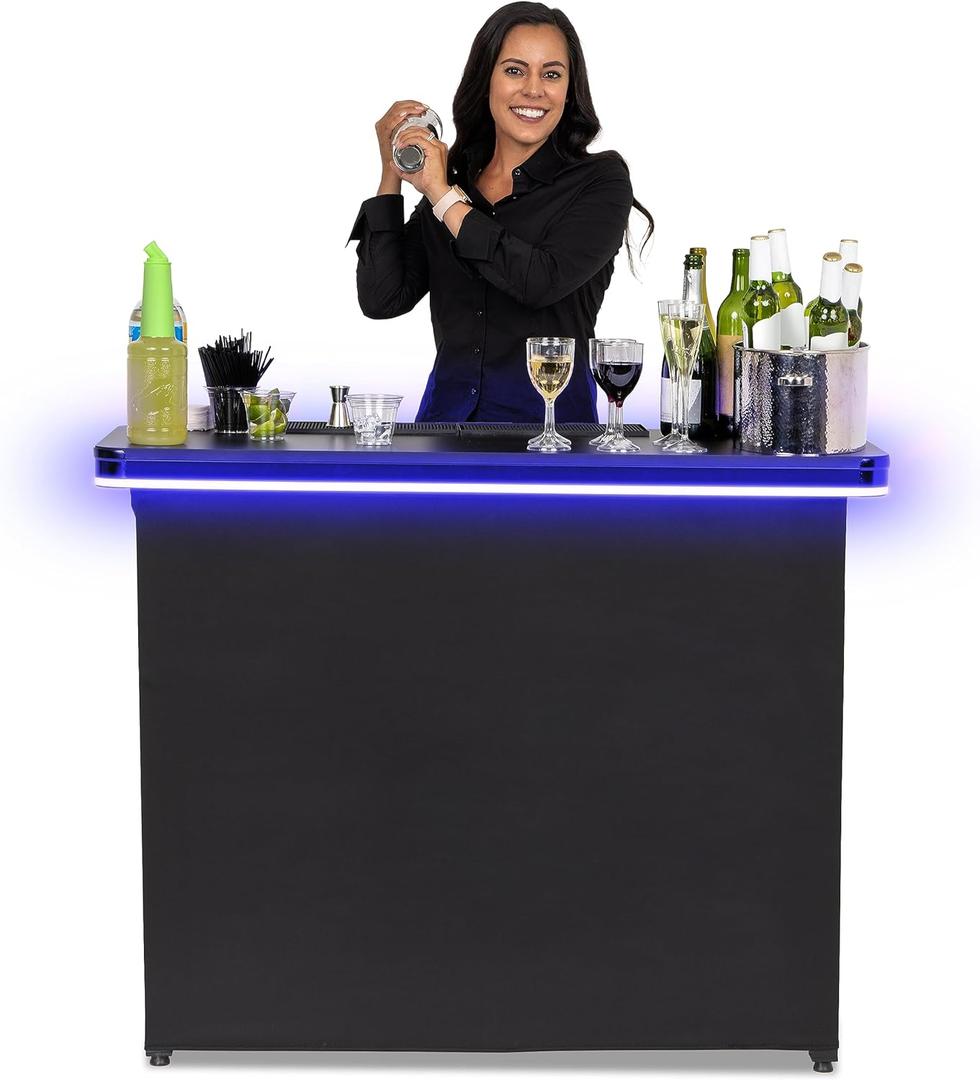 GoBar PRO Commercial Grade Portable Bar Table - Mobile Bartender Station for Events - Includes Black Skirt and Carry Case - Standard or LED, Pack 1