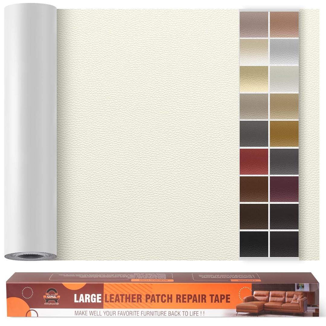 Leather Repair Patch Tape, 23.6"x 118" Self Adhesive Leather Repair Tape for Furniture, Leather Repair Kit for Car Seat, Couch, Sofa, Chair, Boat Seat - Ivory White (23.6" x 118"Litchi Grained)