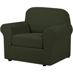 H.VERSAILTEX 2 Piece Couch Cover Stretch Stylish Chair Cover Furniture Cover/Protector Featuring Jacquard Textured Twill Fabric, High Spandex Slipcover Machine Washable (Chair, Olive) (Small)