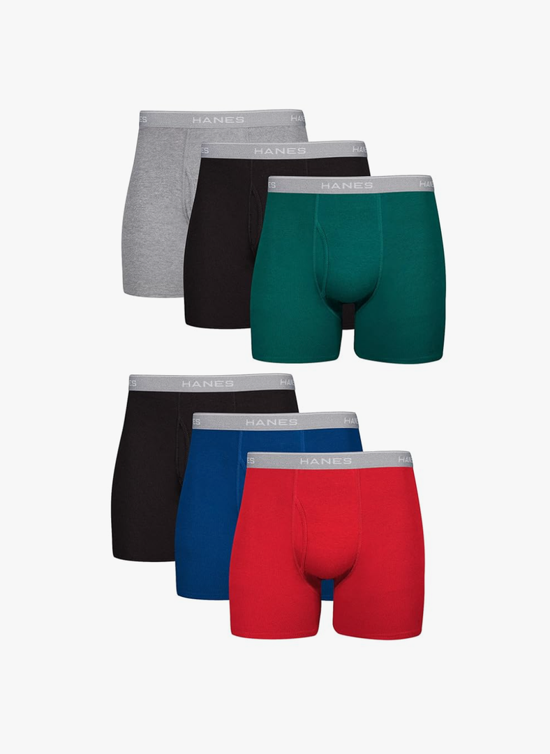 Hanes Men's Boxer Briefs, Cool Dri Moisture-Wicking Underwear, Cotton No-Ride-up for Men, Multi-Packs Color: Blue/Red/Green/Black - 6 Pack, Size XL