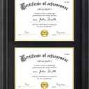 Yaetm Vertical Double Diploma Frame 14x20 for Two 8.5x11 Certificates, Degrees, Documents, Tempered Glass with Black Over Gold Acid-free Mats, Dual Diploma Frames, Black/Black