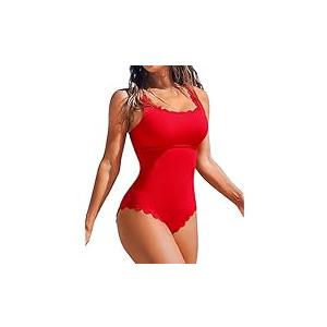 Charmo Womens Scalloped Ribbed One Piece Swimsuits Retro Square Neck Modest Bathing Suits Size XXl