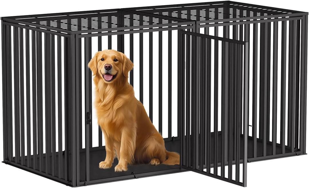 Steel Tube Heavy Large Dog Crate with Mat Base, 48" L x 28" H Dog Crates for Medium Large Dogs, Big Dog Cage, Dog Kennel, Puppy Dog Playpen with Top, Pet Cage, Indoor, Black1