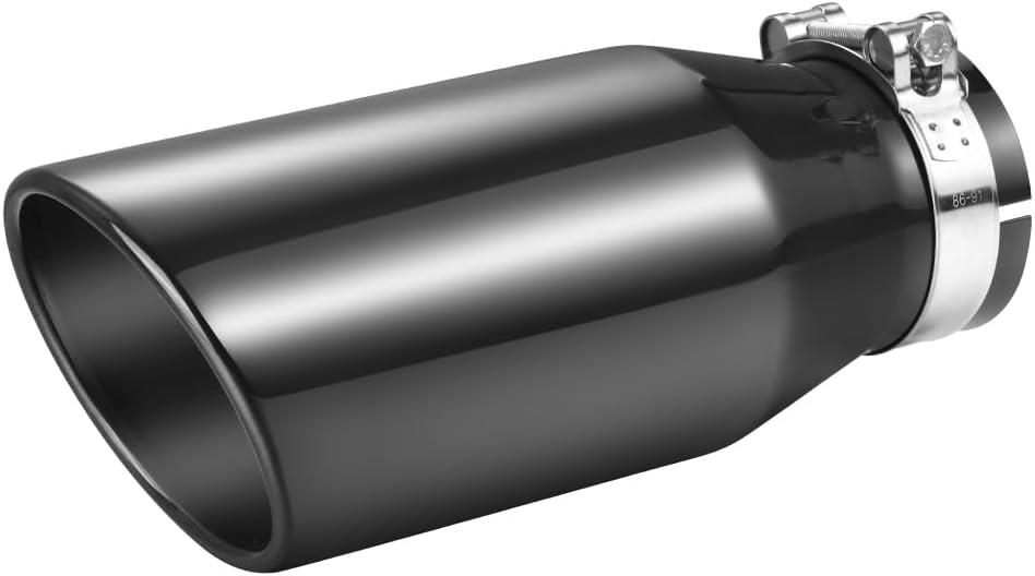 A-KARCK Black Chrome Exhaust Tips 3" Inlet, 3" Inlet 5" Outlet 12" Length Clamp on Universal Never Fading Stainless Steel Muffler Tip