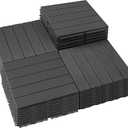 PrimeZone 36 PCS Plastic Interlocking Patio Deck Tiles - 12" x 12" Anti-Slip Waterproof Outdoor Flooring Decor, Floor Decking for Balcony, Backyard, Garden & Poolside, All Weather Use, Dark Grey
