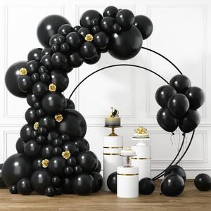 RUBFAC Black Balloons Different Sizes 105pcs 5/10/12/18 Inches for Garland Arch, Premium Party Latex Balloons for Halloween Birthday Wedding Holiday Black History Month Party Decorations