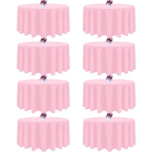 8 Packs 90 Inch Pink Tablecloth Round Tablecloth for Circle Tables, Washable Polyester Table Cloth, Wrinkle Resistant Round Cover for Spring Wedding Party Banquet Dining