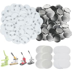 Mostme 300 Sets 25mm/1 inch Button Supplies Button Parts for Buttons Maker Machine 25mm, Round Badge Blank Buttons Pins, Includes Plastic Pin Back Cover, Metal Cover, Clear Film&Blank Paper