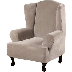 H.VERSAILTEX Wingback Chair Covers Velvet Plush Wing Chair Slipcover 1 Piece High Stretch Wing Back Chair Slipcovers Sofa Cover Furniture Cover with Elastic Bottom, Taupe