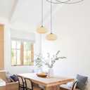 KCO Lighting Mid Century Plug in Hanging Light Modern Milk Glass Pendant Light White and Gold Plug in Chandelier Lighting with Long Cord Vintage Striped Glass Hanging Ceiling Lighting, L1150-A-Plug